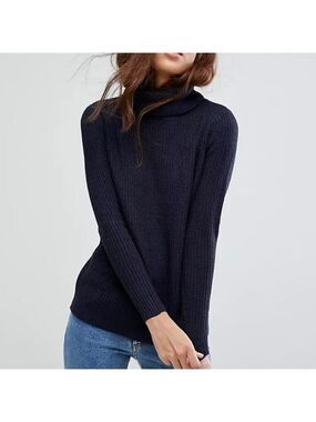 Jacqueline de Yong Navy Basky Ribbed Turtleneck Sweater Size XS